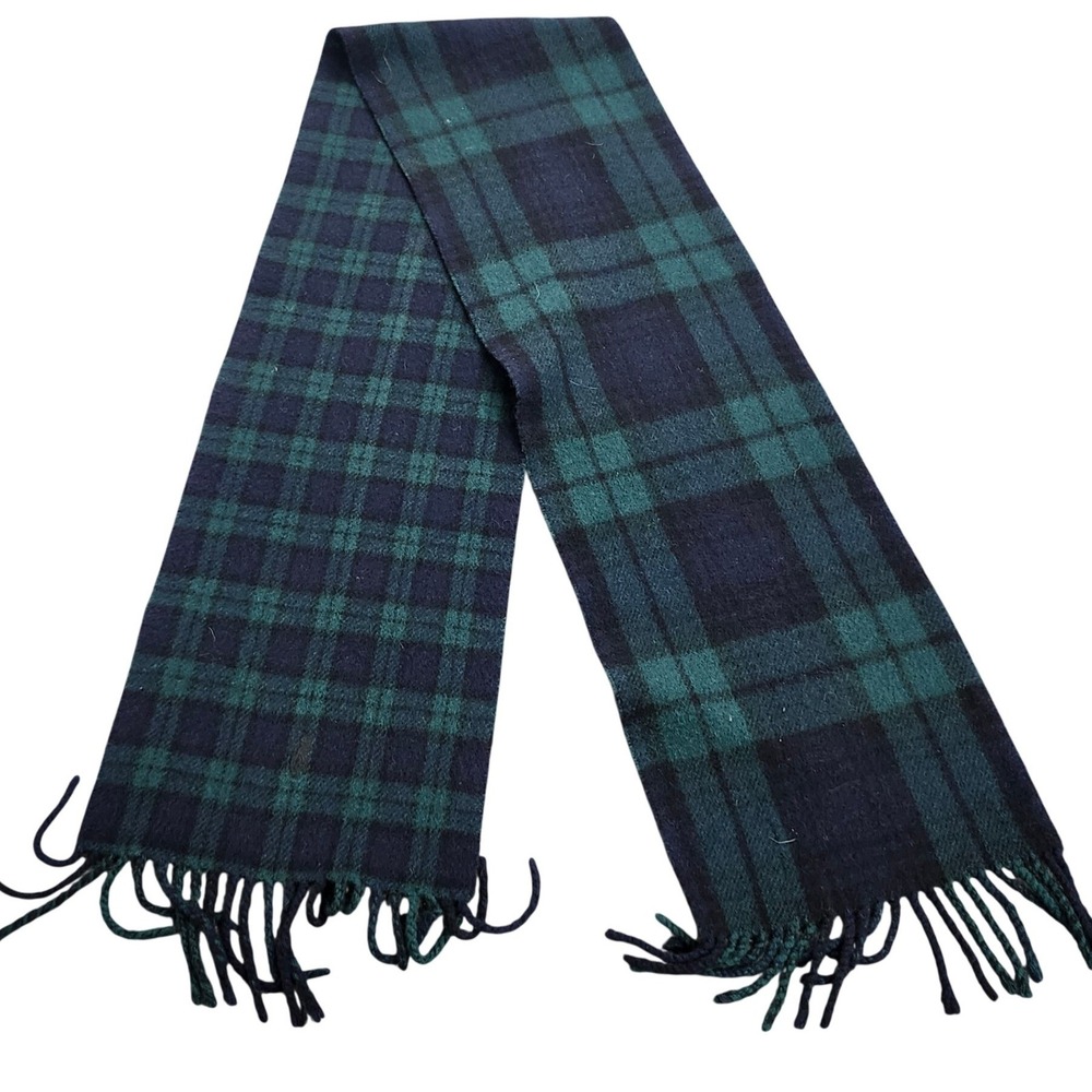 Polo Ralph Lauren Black Watch Plaid Lambswool Scarf Made in Italy Navy Green